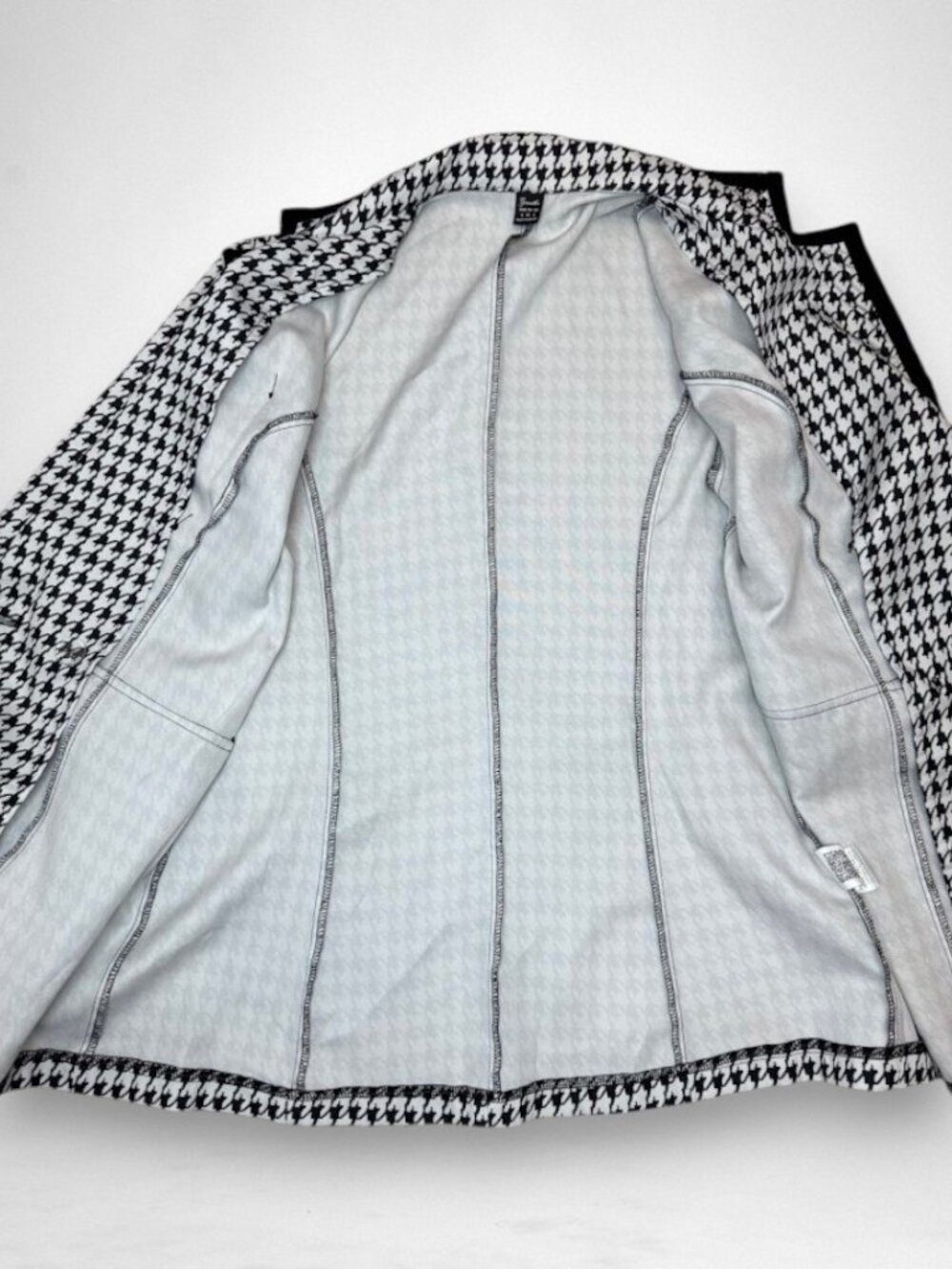 Houndstooth Double Breasted Blazer Jacket Pearl Button Career Office S - Picture 5 of 5